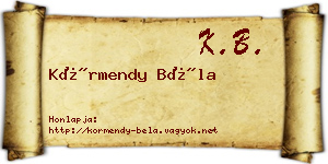 Körmendy Béla névjegykártya