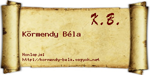 Körmendy Béla névjegykártya